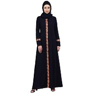 Elegant front open abaya with embroidery work- Navy Blue Elegant front open abaya with embroidery work- Navy Blue